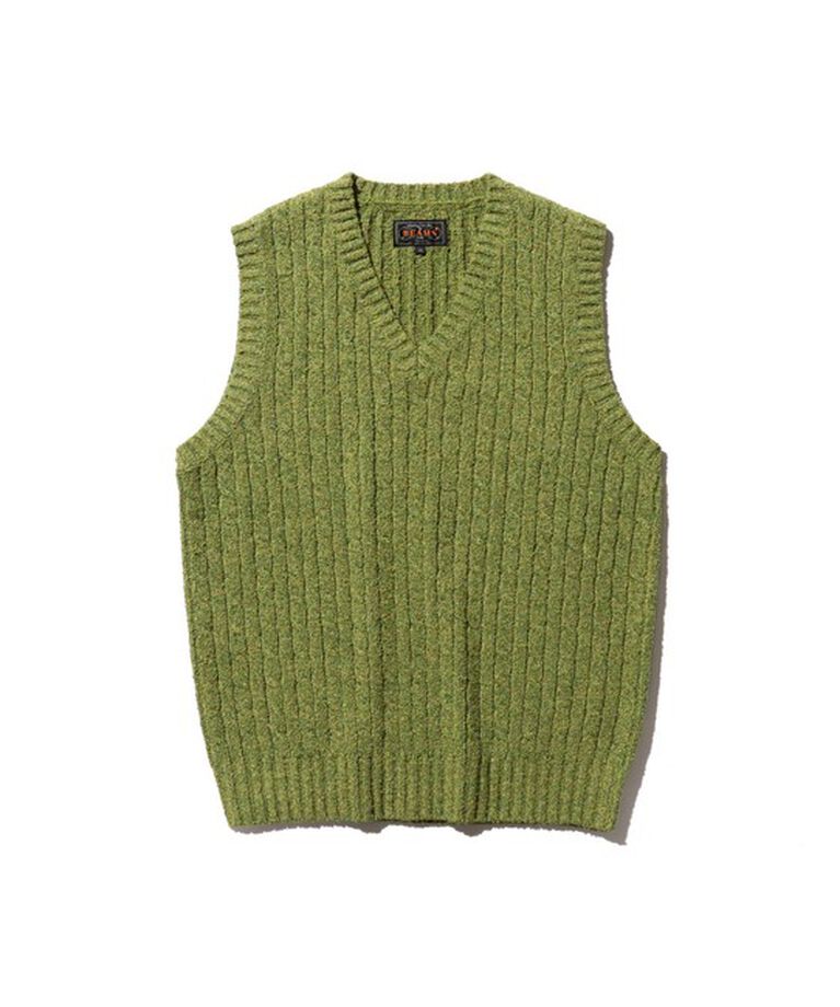 BEAMS「B+Cable VEST」|ニット・セーター|GREEN