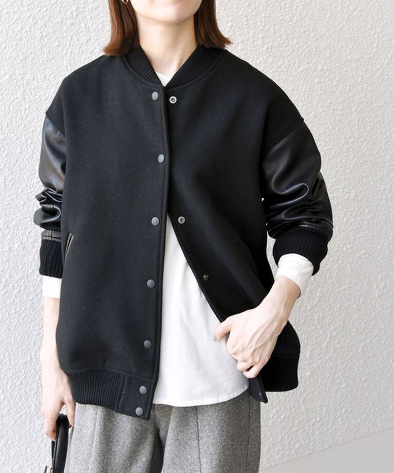 SHIPS any「【WEB限定】SHIPS any: バーシティ ジャケット 24FW」|ブルゾン・スタジャン|ブラック