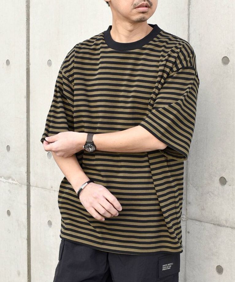 SHIPS any「SHIPS any: ベーシック ボーダー リラックス Ｔシャツ 24SS◇」|Tシャツ・カットソー|オリーブ