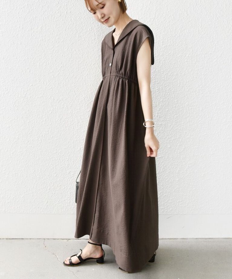 SHIPS for women「【WEB限定】〈手洗い可能〉セーラーカラー パイピング ロング ワンピース」|ワンピース|