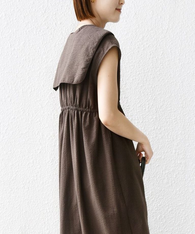 SHIPS for women「【WEB限定】〈手洗い可能〉セーラーカラー パイピング ロング ワンピース」|ワンピース|