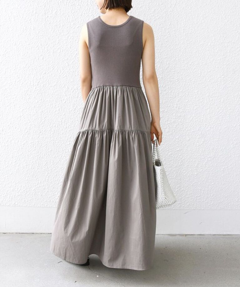 SHIPS for women「〈手洗い可能〉コットン リブ ノースリーブ × 布帛 スカート ワンピース」|ワンピース|