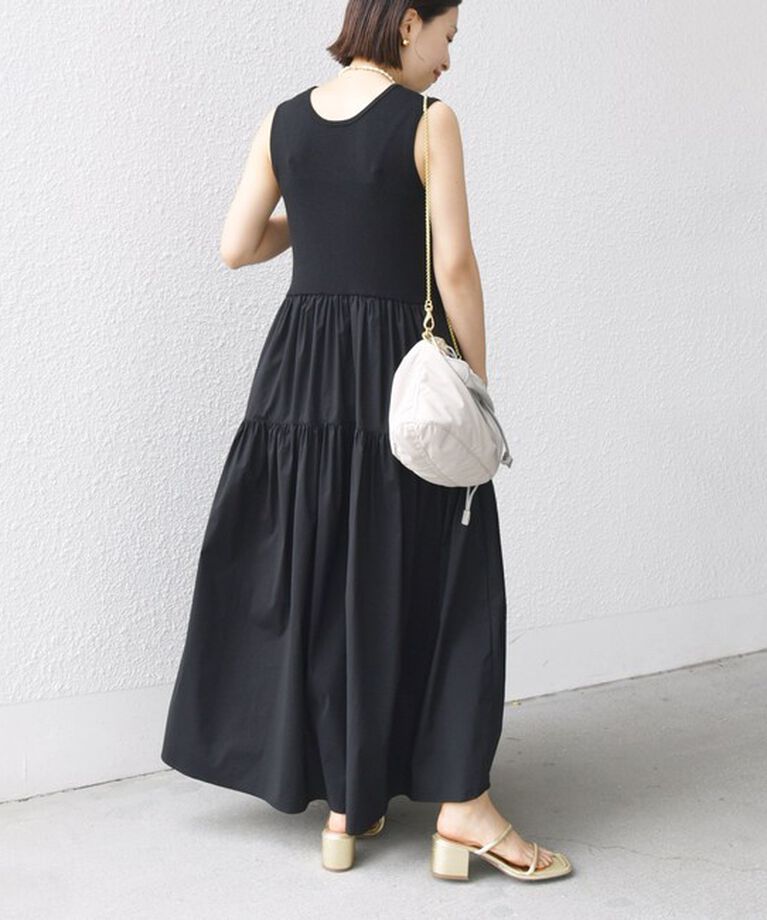 SHIPS for women「〈手洗い可能〉コットン リブ ノースリーブ × 布帛 スカート ワンピース」|ワンピース|