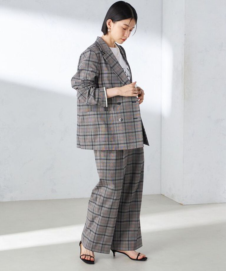 SHIPS for women「〈手洗い可能〉ウール混 チェック タック ワイド パンツ」|その他|