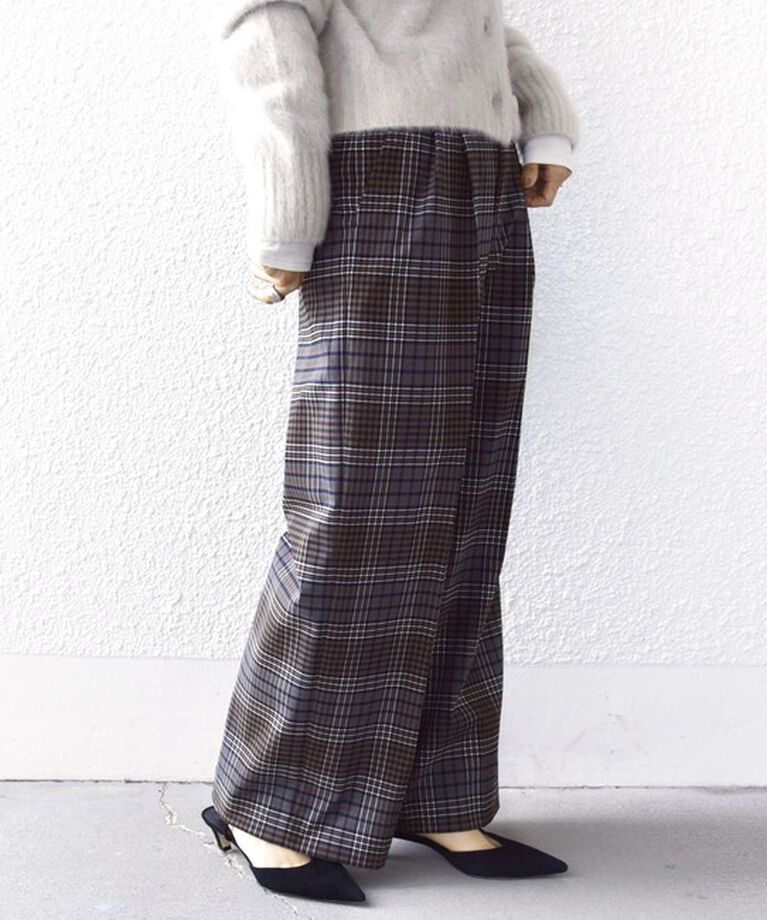 SHIPS for women「〈手洗い可能〉ウール混 チェック タック ワイド パンツ」|その他|