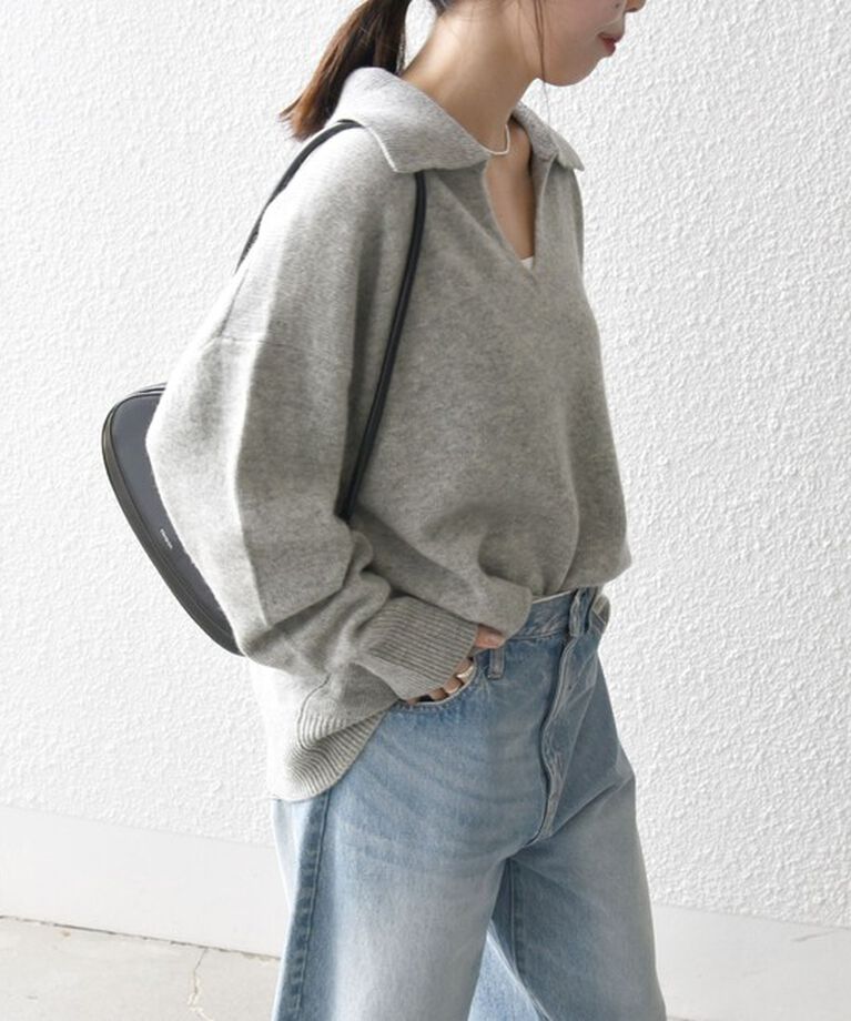 SHIPS any「【WEB限定】SHIPS any: 〈手洗い可能〉AQUA カシミヤ ミックス スキッパー カラー プルオーバー」|ニット・セーター|
