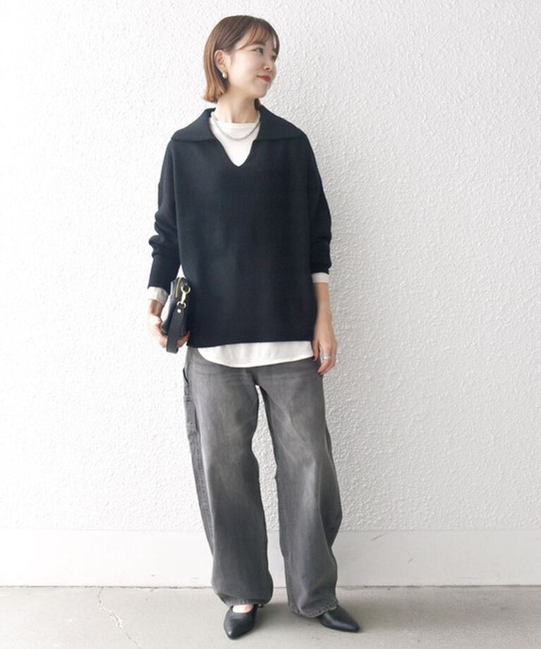 SHIPS any「【WEB限定】SHIPS any: 〈手洗い可能〉AQUA カシミヤ ミックス スキッパー カラー プルオーバー」|ニット・セーター|