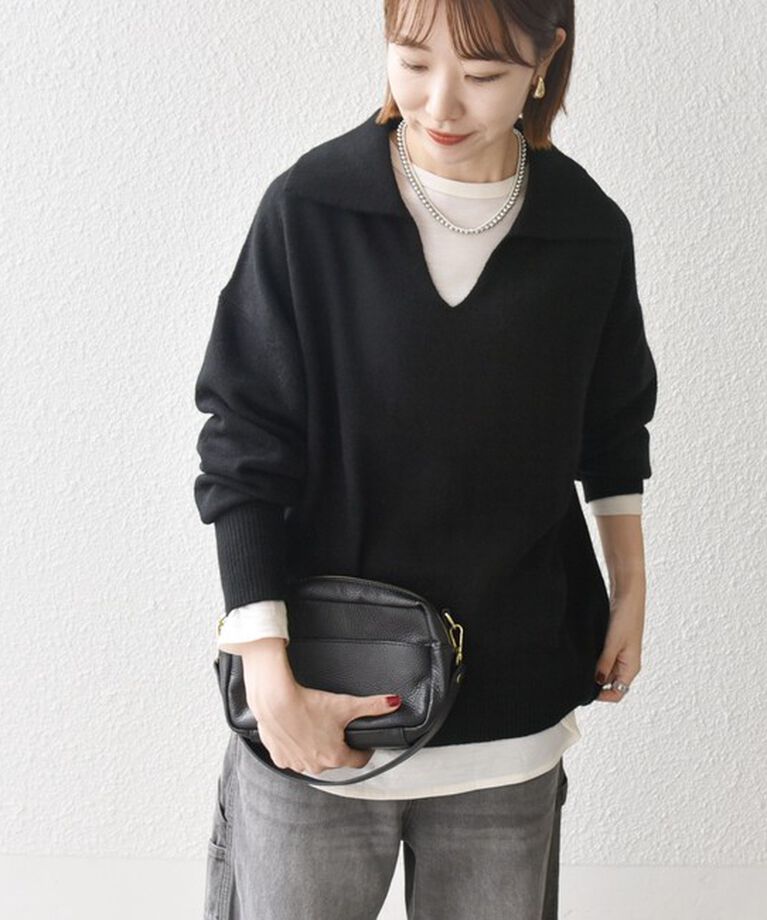 SHIPS any「【WEB限定】SHIPS any: 〈手洗い可能〉AQUA カシミヤ ミックス スキッパー カラー プルオーバー」|ニット・セーター|