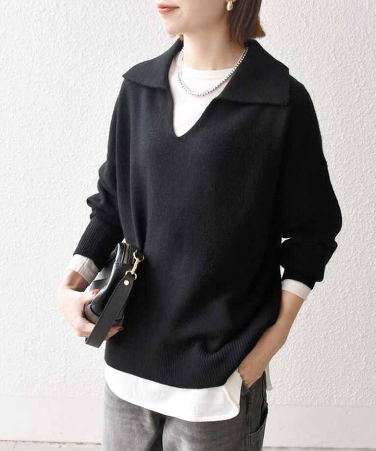 SHIPS any「【WEB限定】SHIPS any: 〈手洗い可能〉AQUA カシミヤ ミックス スキッパー カラー プルオーバー」|ニット・セーター|