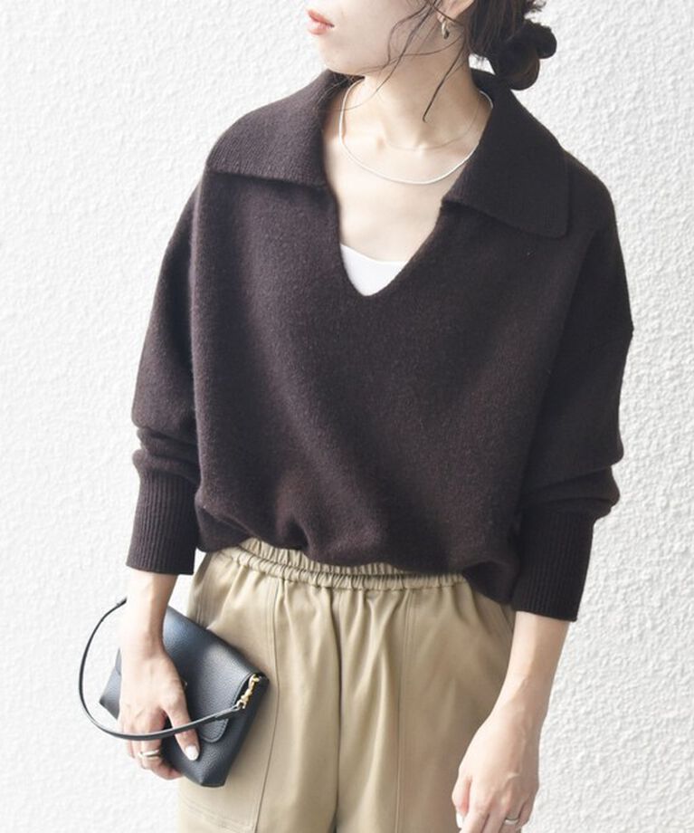 SHIPS any「【WEB限定】SHIPS any: 〈手洗い可能〉AQUA カシミヤ ミックス スキッパー カラー プルオーバー」|ニット・セーター|