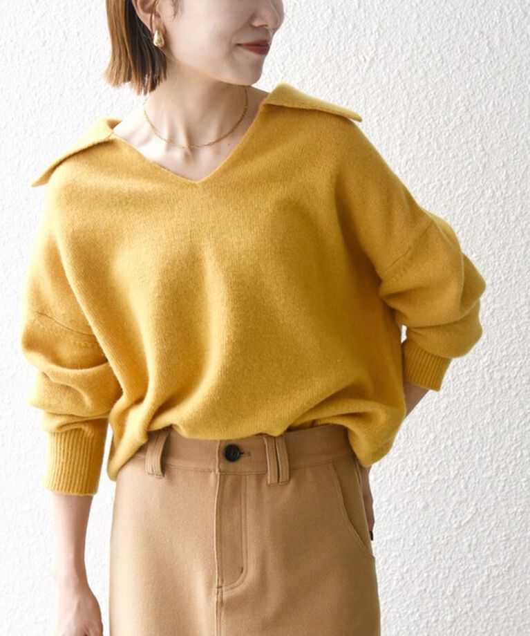 SHIPS any「【WEB限定】SHIPS any: 〈手洗い可能〉AQUA カシミヤ ミックス スキッパー カラー プルオーバー」|ニット・セーター|イエロー