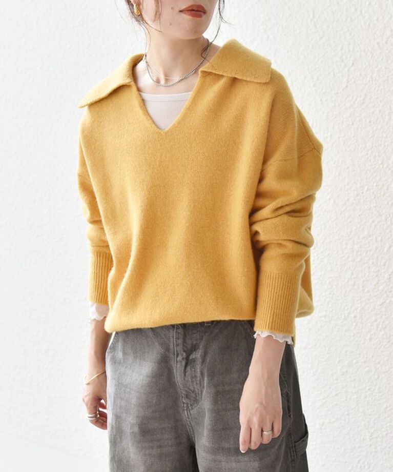 SHIPS any「【WEB限定】SHIPS any: 〈手洗い可能〉AQUA カシミヤ ミックス スキッパー カラー プルオーバー」|ニット・セーター|