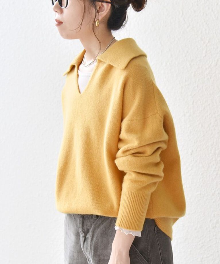 SHIPS any「【WEB限定】SHIPS any: 〈手洗い可能〉AQUA カシミヤ ミックス スキッパー カラー プルオーバー」|ニット・セーター|