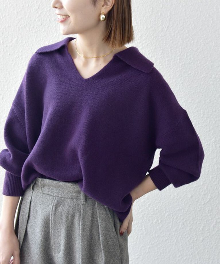 SHIPS any「【WEB限定】SHIPS any: 〈手洗い可能〉AQUA カシミヤ ミックス スキッパー カラー プルオーバー」|ニット・セーター|