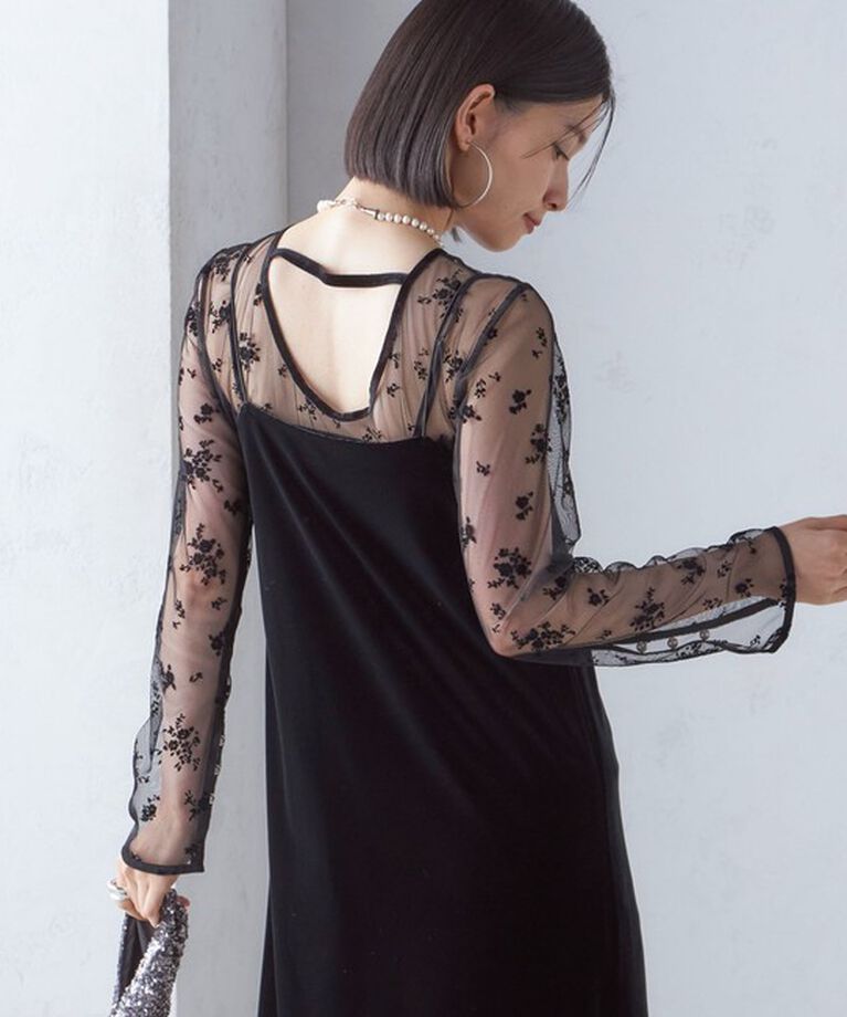 SHIPS for women「〈結婚式・パーティ〉kaene:フロッキー レース ポリエステルベロア 2WAY ドレス」|ワンピース|ブラック