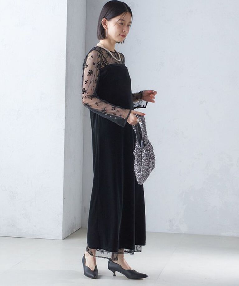 SHIPS for women「〈結婚式・パーティ〉kaene:フロッキー レース ポリエステルベロア 2WAY ドレス」|ワンピース|