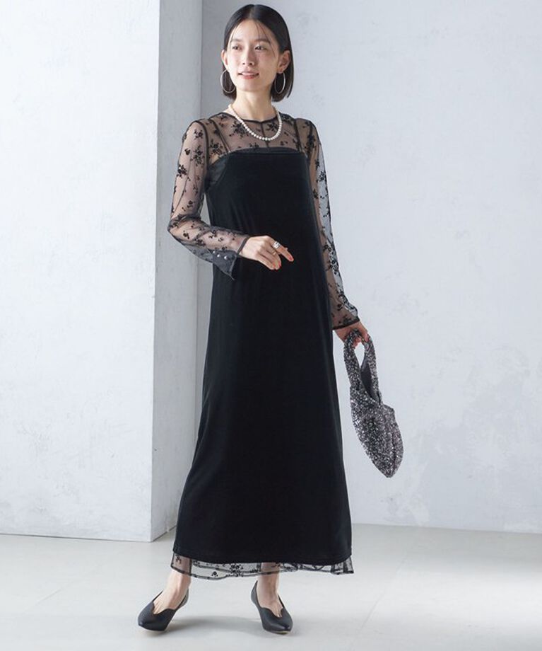 SHIPS for women「〈結婚式・パーティ〉kaene:フロッキー レース ポリエステルベロア 2WAY ドレス」|ワンピース|