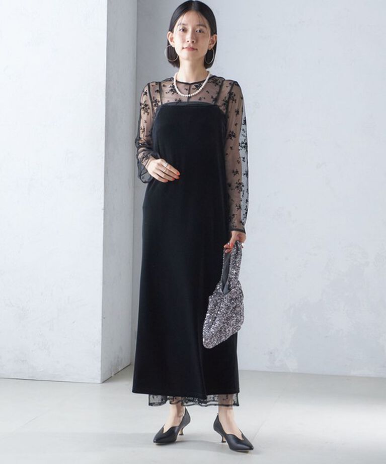 SHIPS for women「〈結婚式・パーティ〉kaene:フロッキー レース ポリエステルベロア 2WAY ドレス」|ワンピース|