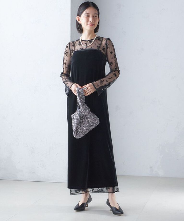 SHIPS for women「〈結婚式・パーティ〉kaene:フロッキー レース ポリエステルベロア 2WAY ドレス」|ワンピース|