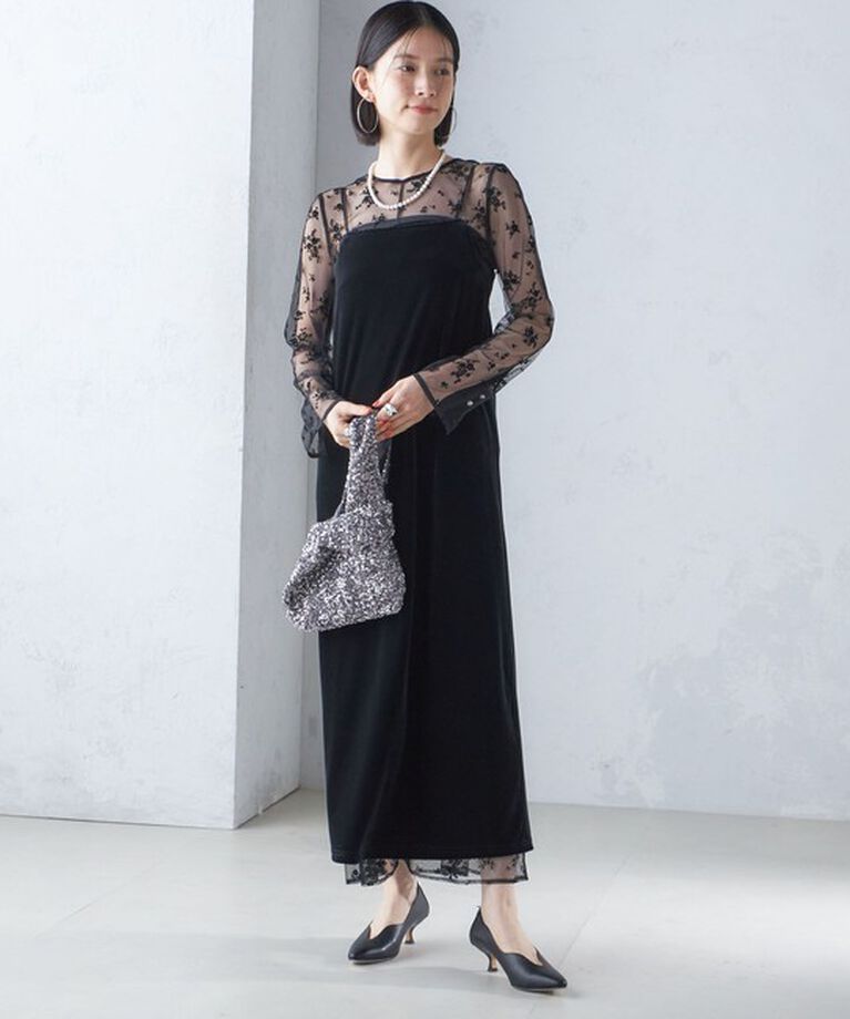 SHIPS for women「〈結婚式・パーティ〉kaene:フロッキー レース ポリエステルベロア 2WAY ドレス」|ワンピース|