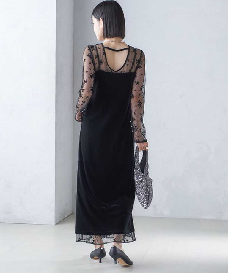 SHIPS for women「〈結婚式・パーティ〉kaene:フロッキー レース ポリエステルベロア 2WAY ドレス」|ワンピース|