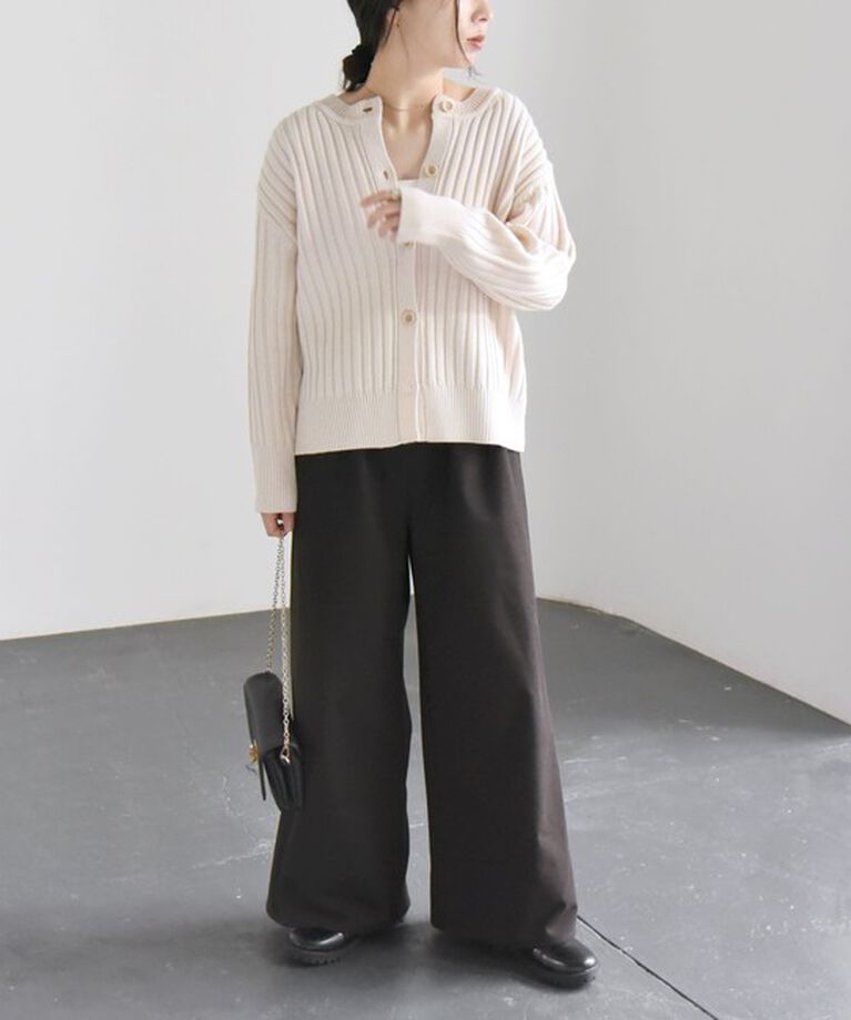quaranciel「quaranciel:〈手洗い可能〉ファインウール ワイド リブ クルーネック カーディガン」|カーディガン|