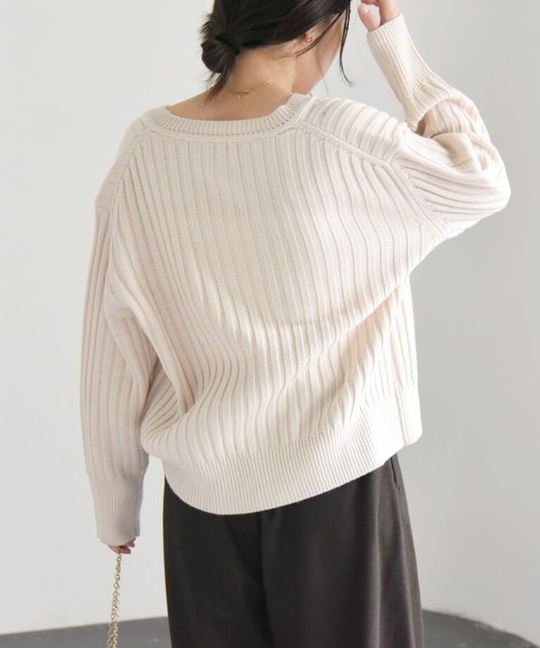 quaranciel「quaranciel:〈手洗い可能〉ファインウール ワイド リブ クルーネック カーディガン」|カーディガン|