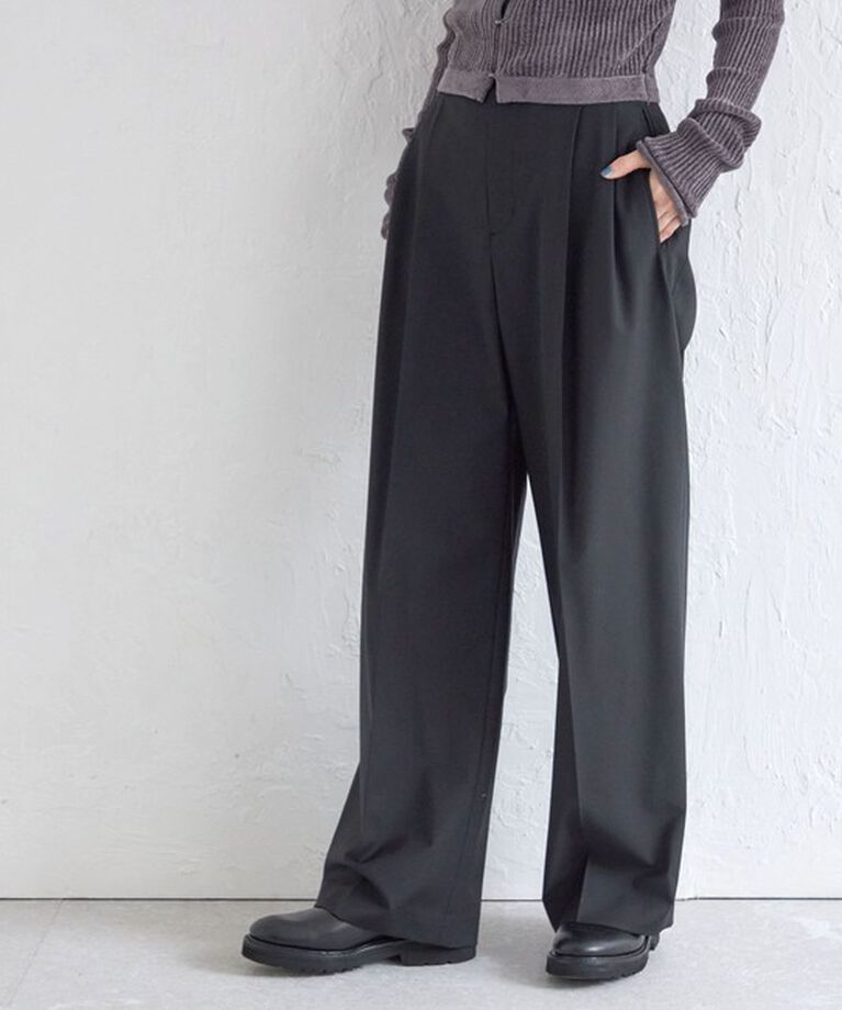 SHIPS for women「Wai＋:〈手洗い可能〉ウール混 2タック スラックス」|スラックス|ブラック