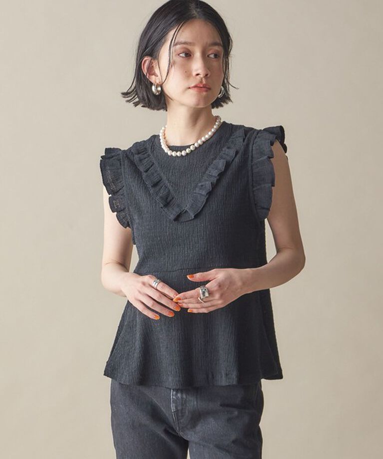 SHIPS for women「NINE CASE:〈手洗い可能〉フリル ノースリーブ トップス」|その他|ブラック