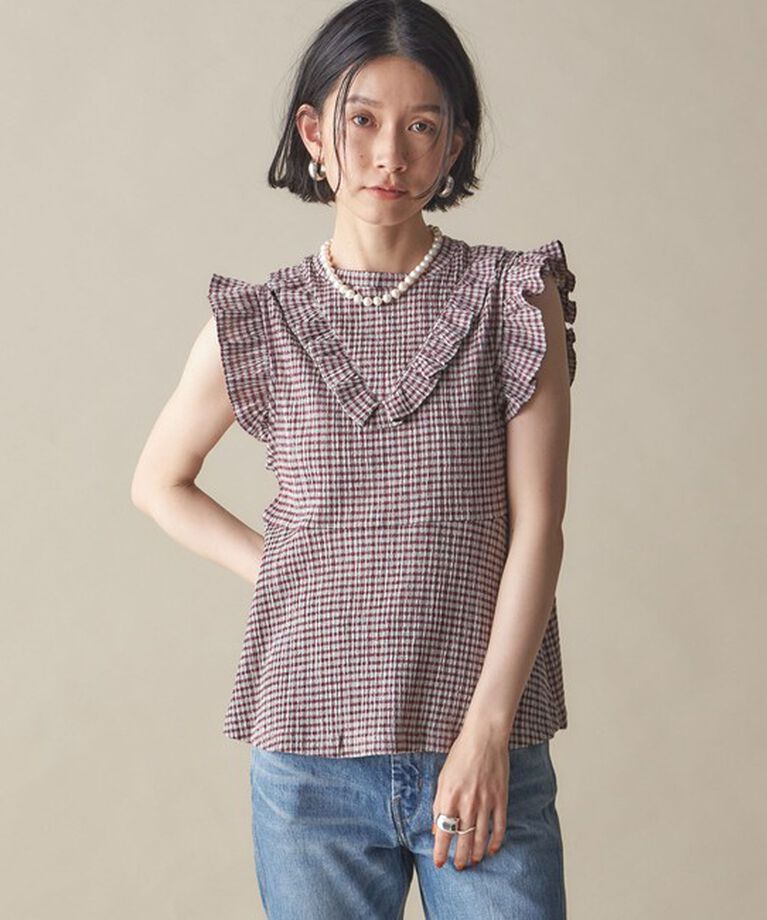 SHIPS for women「NINE CASE:〈手洗い可能〉フリル ノースリーブ トップス」|その他|ワイン