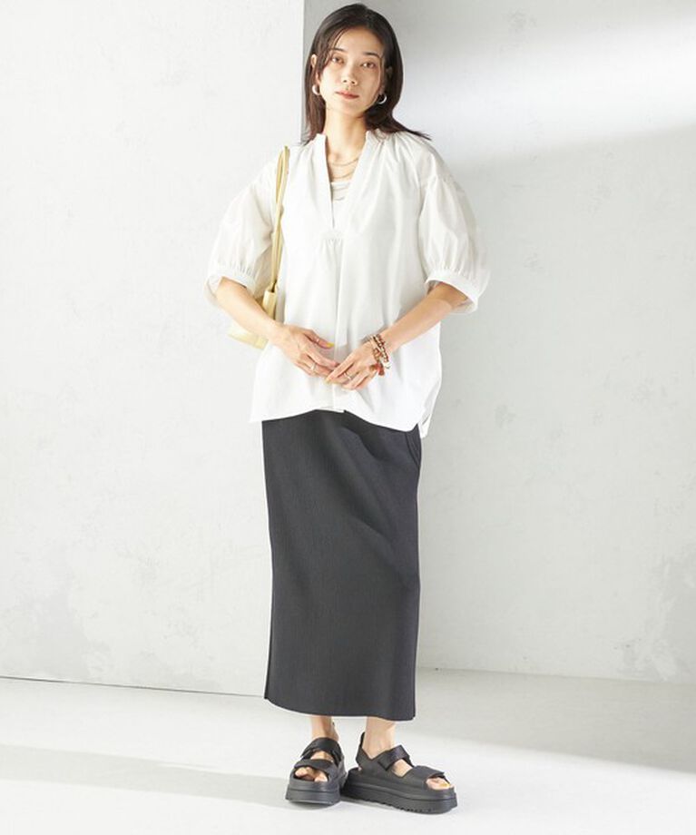 SHIPS for women「《予約》〈接触冷感 / 撥水加工〉TEX BRID(R)タフタ スキッパー 5分袖 ブラウス」|シャツ・ブラウス|