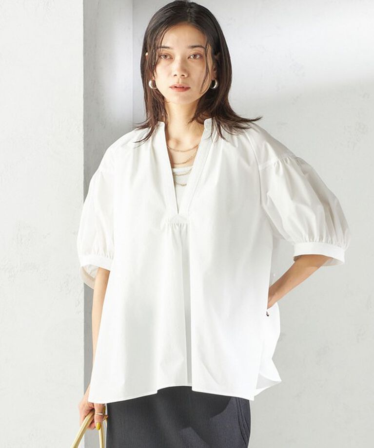 SHIPS for women「《予約》〈接触冷感 / 撥水加工〉TEX BRID(R)タフタ スキッパー 5分袖 ブラウス」|シャツ・ブラウス|