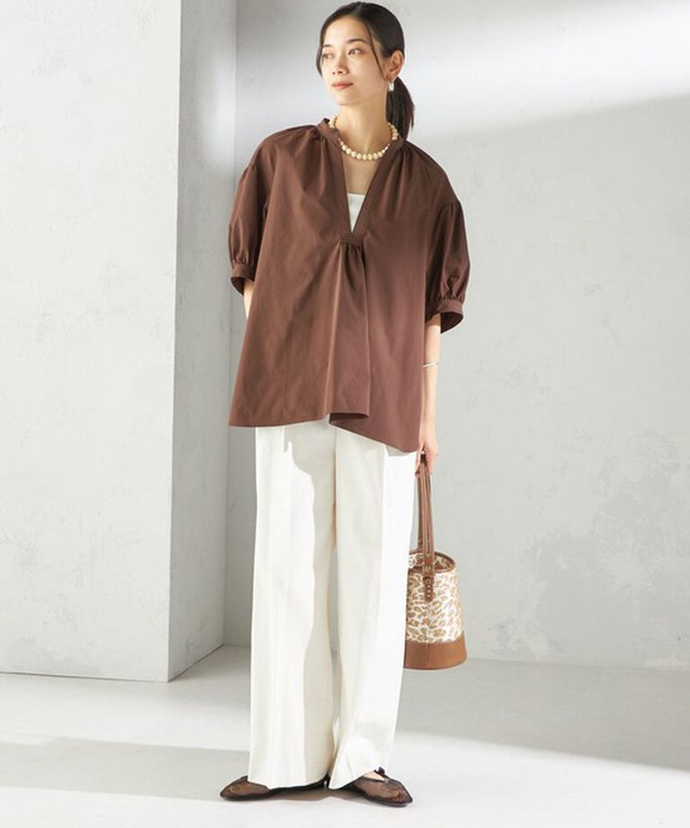 SHIPS for women「《予約》〈接触冷感 / 撥水加工〉TEX BRID(R)タフタ スキッパー 5分袖 ブラウス」|シャツ・ブラウス|