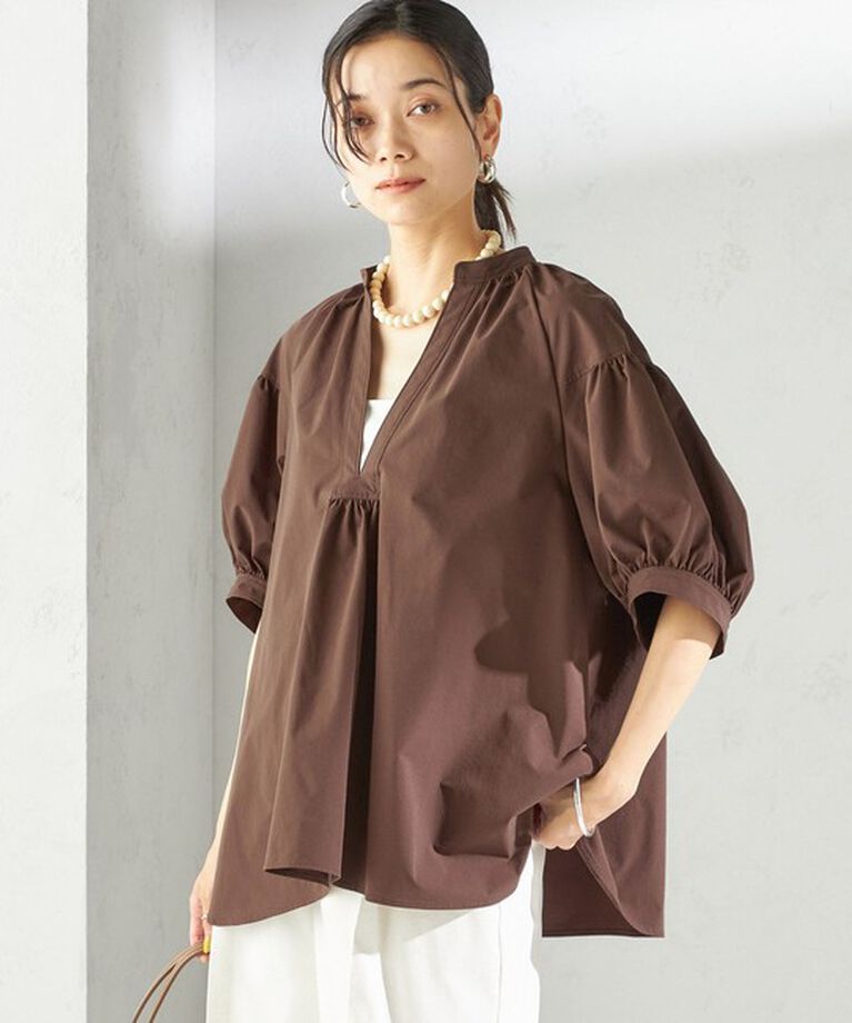 SHIPS for women「《予約》〈接触冷感 / 撥水加工〉TEX BRID(R)タフタ スキッパー 5分袖 ブラウス」|シャツ・ブラウス|