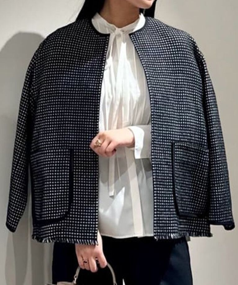 Ballsey「ワッフルツイード ノーカラージャケット」|ノーカラージャケット|18 ブラック系