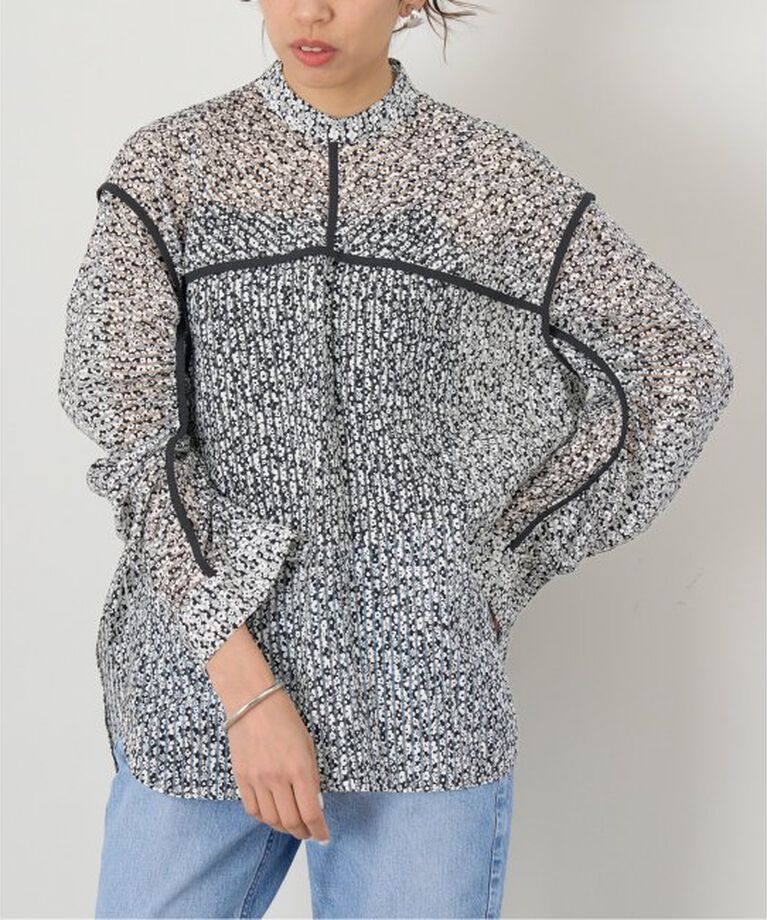 IENA「MOUJIC/ムジィーク FLOWER STRIPE BLOUSE ブラウス」|シャツ・ブラウス|ブラック