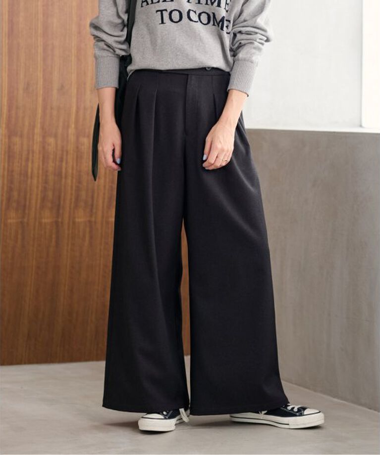 JOURNAL STANDARD relume「《追加4》ウォッシャブルサージストレッチタックワイドパンツ」|スラックス|ブラック