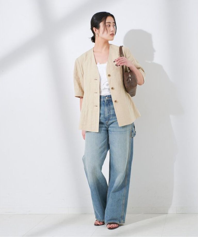 journal standard L'essage「《追加》リネンキャンバスフレアジャケット」|ノーカラージャケット|