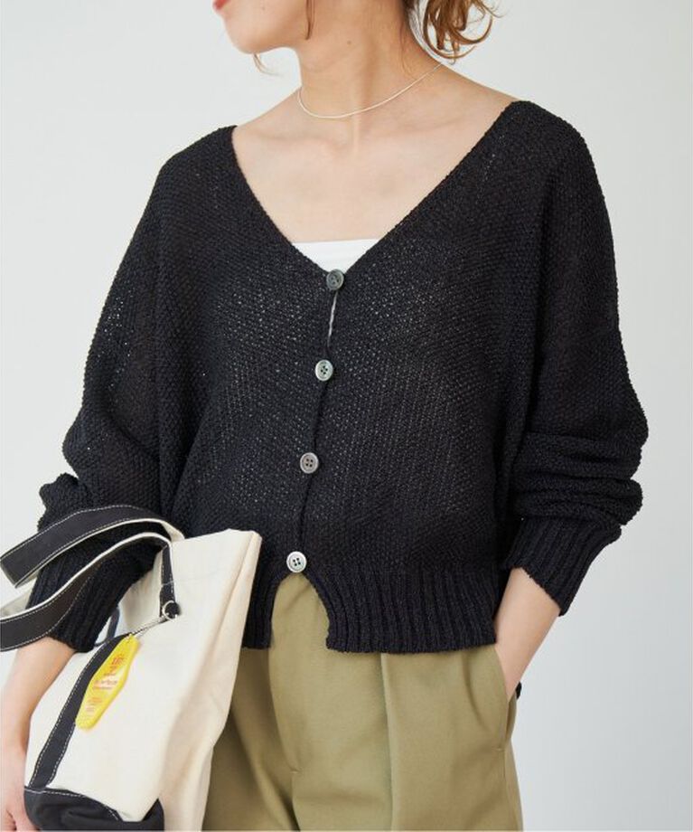 Spick and Span「ペーパーヤーンVネックカーディガン」|カーディガン|ブラック
