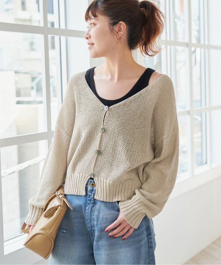 Spick and Span「ペーパーヤーンVネックカーディガン」|カーディガン|