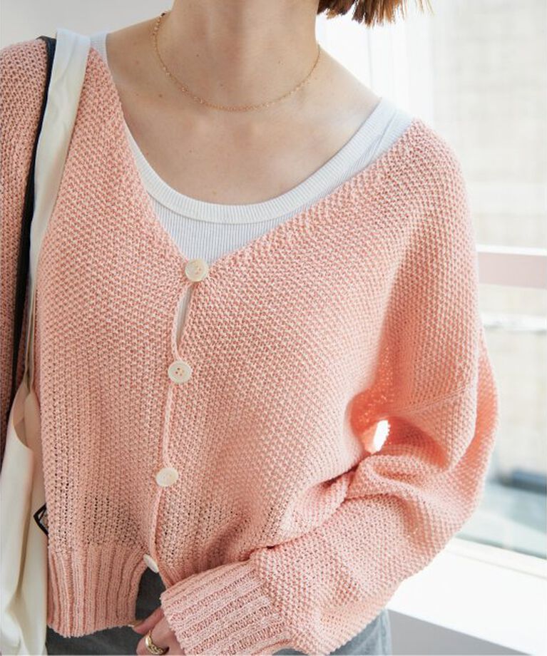 Spick and Span「ペーパーヤーンVネックカーディガン」|カーディガン|ピンク B