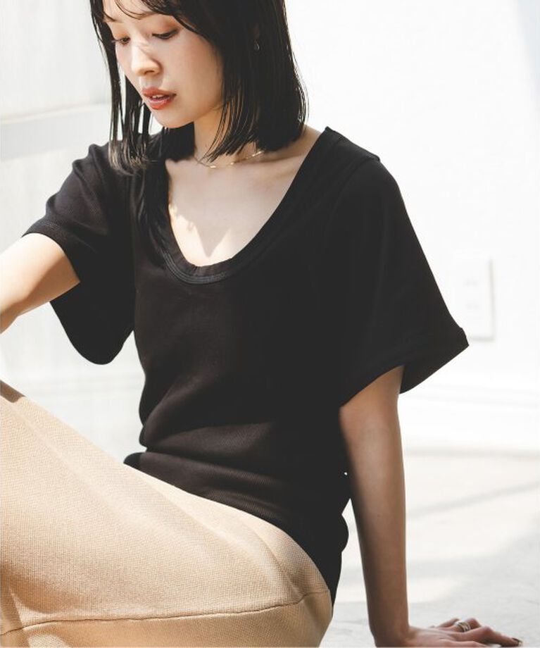 NOBLE「BY MALENE BIRGER/バイマレーネビルガー リブUネックTEE」|Tシャツ・カットソー|ブラック