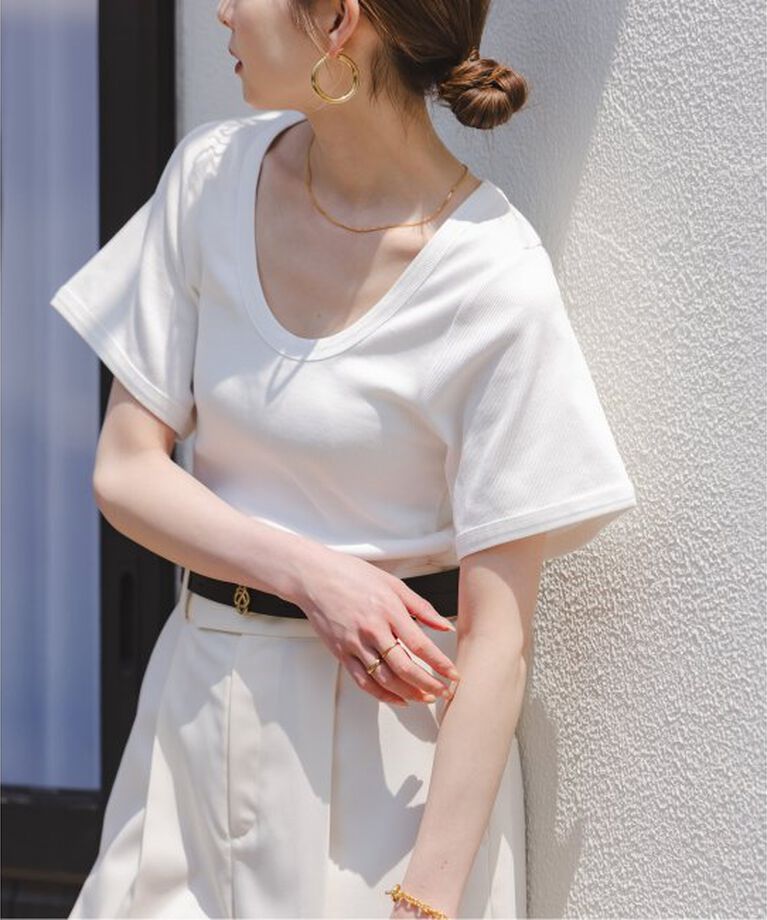 NOBLE「BY MALENE BIRGER/バイマレーネビルガー リブUネックTEE」|Tシャツ・カットソー|ホワイト