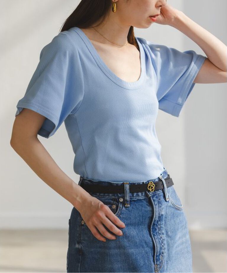 NOBLE「BY MALENE BIRGER/バイマレーネビルガー リブUネックTEE」|Tシャツ・カットソー|サックスブルー