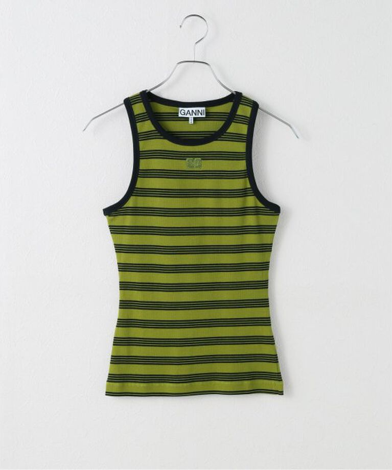 U by SPICK&SPAN「GANNI/ガニー Striped Soft Cotton Rib Tank Top」|タンクトップ|グリーン