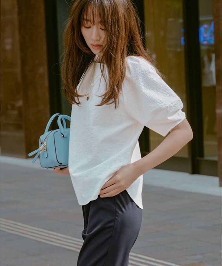 any SiS「【洗える】ランタンスリーブサッカー ブラウス」|Tシャツ・カットソー|オフホワイト