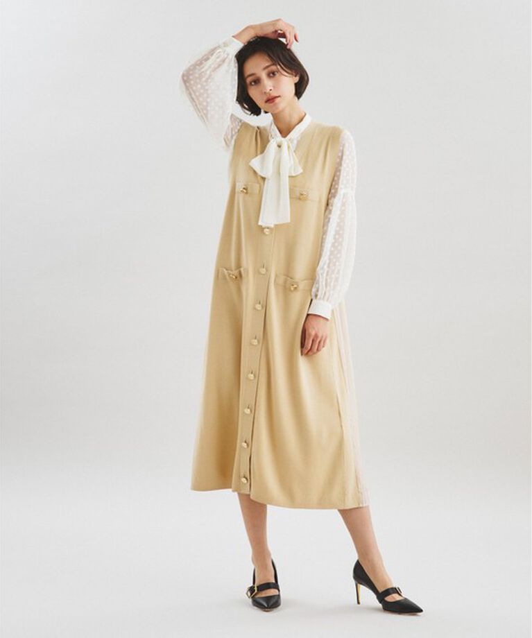  「バックプリーツニットワンピース」|ワンピース|ベージュ