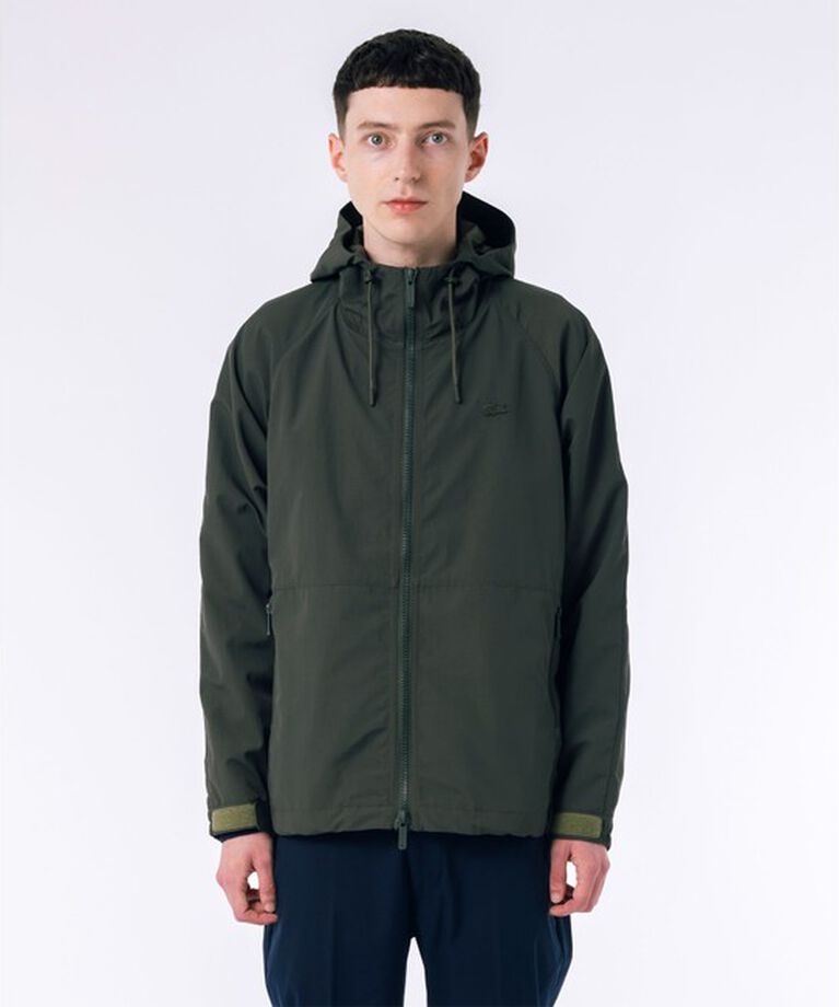 LACOSTE「撥水防風 ドロストコード フーデッド ナイロンブルゾン / マウンテンパーカー」|その他|ダークグリーン