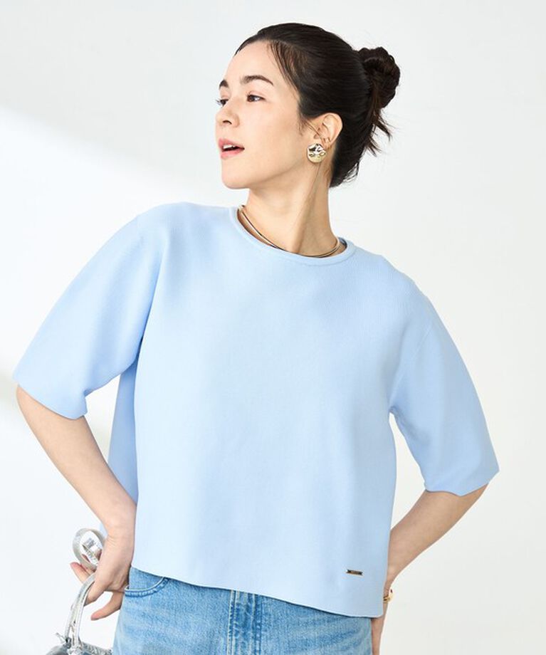 NOLLEY'S「《手洗い可能》ホールガーメントニットTシャツ」|ニット・セーター|サックス