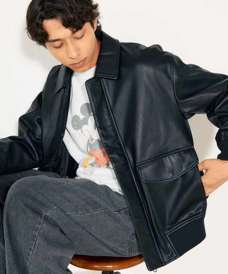GLOSTER「【GLOSTER/グロスター】フェイクレザーブルゾン A-2 UNISEX」|ブルゾン・スタジャン|ブラック